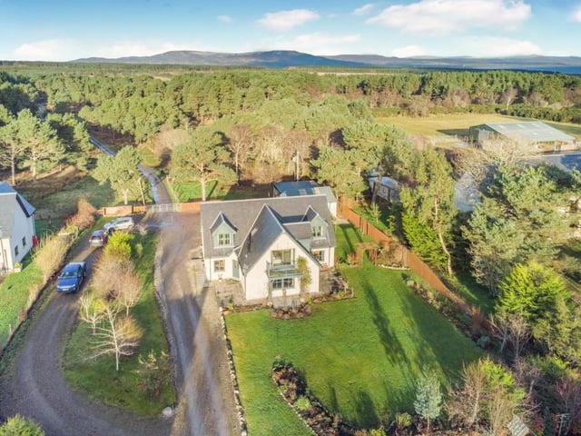 Aerial view of property and gardens.