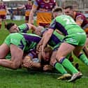 Brandon Moore, pictured scoring a try against Castleford Tigers in the Challenge Cup, returns to The Shay on Sunday with Batley Bulldogs to face his old club Halifax Panthers. Photo by Paul Butterfield.