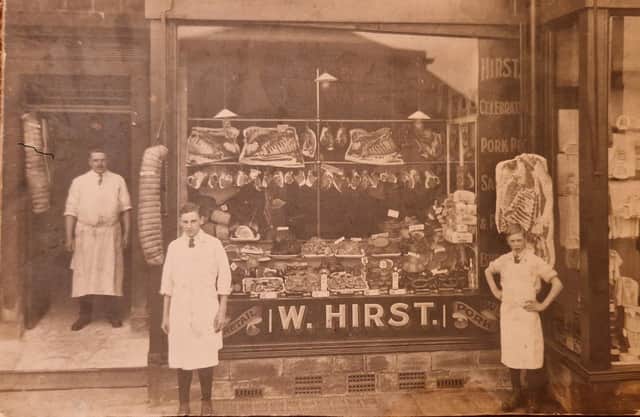 The young Alec Fozard poses confidently with hands on hips outside the butcher’s shop in Bradford where he served his apprenticeship.