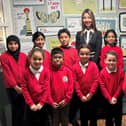 Proud headteacher of Healey Junior School, Luisa Lang, with some pupils from Years 2, 3, 5 and 6, after learning about their positive Ofsted report.