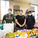 Pictured at Batley Food Bank, from the left, are Brad Mackinnon, Claire Jennings, Leo Chan, Shirley Tibble and Elder Green