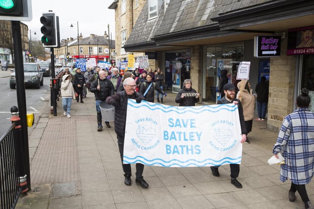 Protesters marched through Batley town centre.