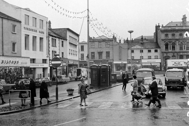 Dewsbury Market Place and Shops on January 28, 1971.