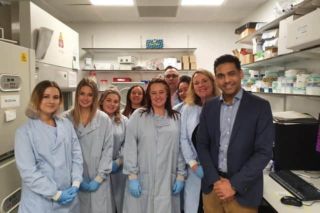 Team Maci visiting the tissue lab with researcher Ryan Mathew.