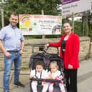 Ray's Day fundraiser is at Wilton Park, Batley, on Sunday, August 27. From the left, Jason Hawkins, chairman of Friends of Wilton Park, Marley Watson-Drummond, one, Sienna Watson-Drummond, two, and mum Saphron Mortimer.