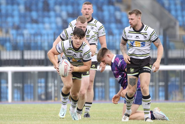 Reiss Butterworth in action as Dewsbury Rams clinched a thrilling 28-23 victory over Midlands Hurricanes on Sunday.