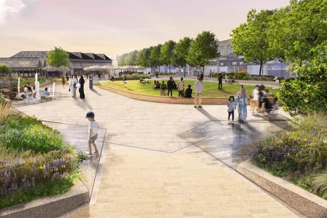 The transformation will extend beyond the market hall itself, with a new town park and outdoor events space created.