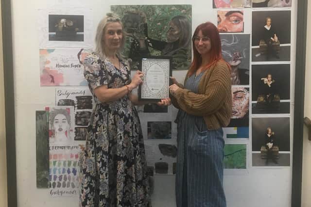 Lucy Swierczynski, head of art, and Jessica Barratt, teacher of art, with the Artsmark Gold Award certificate for Batley Girls High School.
