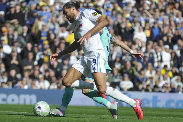 Dominic Calvert-Lewin is fouled to earn a penalty for Leeds United against Wolves.
