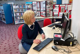 Chair of the Friends of Mirfield Library Group, Cynthia Collinson, at Mirfield Library