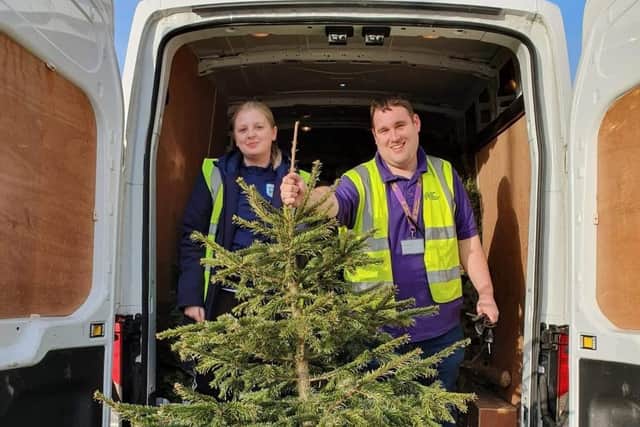 Forget Me Not volunteers with a collected Christmas tree.