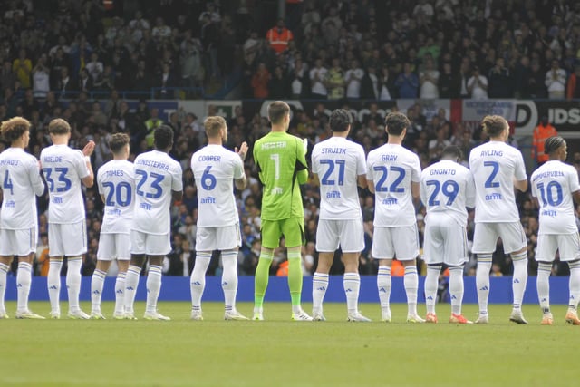Leeds United players line-up before the game.