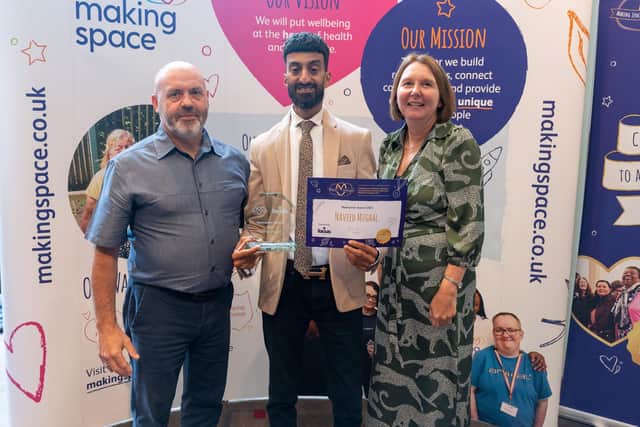 Naveed Mughal, who works with supported housing tenants at Waterhouse Court in south Leeds, was named Newcomer of the Year by national adult health and social care charity Making Space.