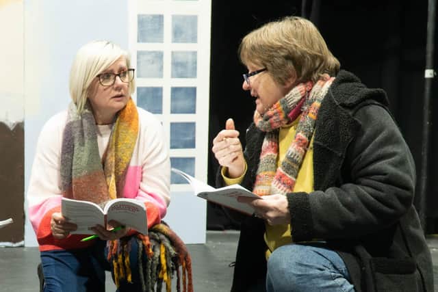 Alison Hartley (left) and Jacky Fletcher (right) in rehearsal for Dewsbury Arts Group's upcoming production of My Mother Said I Never Should.