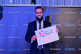 Waseem Nazir, who set up Batley Law in 2018, with his Professional in Business award at the British Muslim Awards 2023.