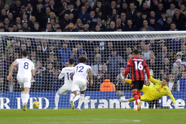 Rodrigo scores the opening goal from the penalty spot.