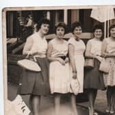 A group of lovely Dewsbury girls enjoying a day out in Blackpool in 1956. I hope I've got their names right. Pictured left to right: Jacqueline Stanley, Maureen Foley, Janet Bromley, Pat Brooksbank, Kathleen Greenwood, Joan Wright and Alice Wright.