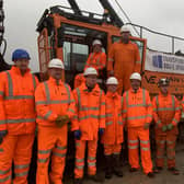 Mark and Huw Merriman with apprentices at the TransPennine Upgrade site in Ravensthorpe.