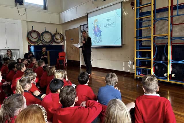 Batley & Spen MP Kim Leadbeater speaking at East Bierley Primary School in Birkenshaw.