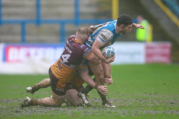 Halifax Panthers won the West Yorkshire derby against Batley Bulldogs on a wet and muddy afternoon at The Shay. Photo: Simon Hall