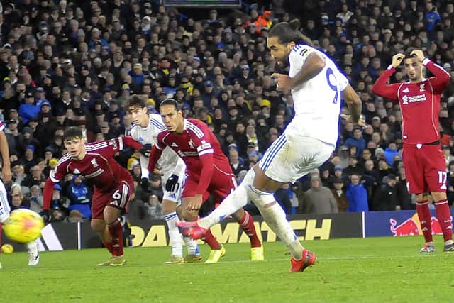 Dominic Calvert-Lewin scored his third goal in a week when he took a penalty for Leeds United against Liverpool.