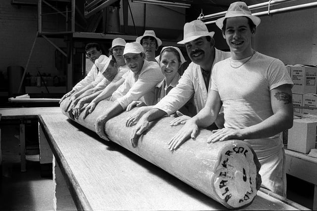 These lads and lass look very proud of the 500lb stick of rock they produced in Lytham
