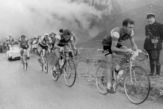 Third from the left, Brian Robinson cycling in the 1958 Tour de France