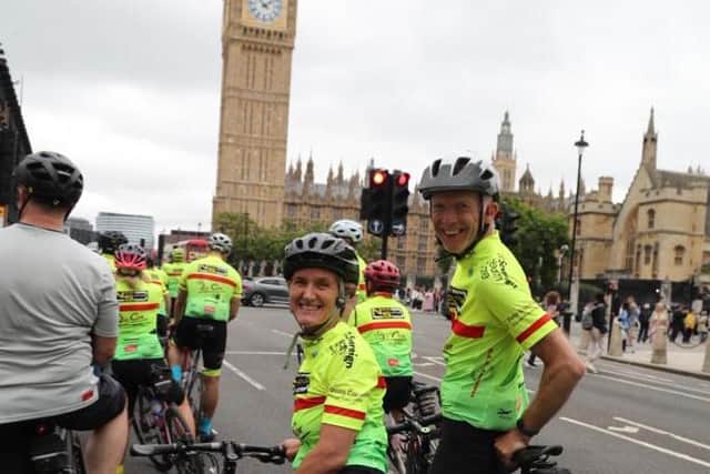 Batley and Spen MP Kim Leadbeater and Tim Smith, one of the organisers of The Jo Cox Way, approach the finish line in London.
