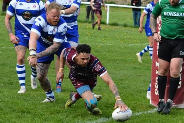 Joel Gibson scored a hat-trick of tries in Thornhill Trojans' game against West Bowling. Picture: Dave Jewitt