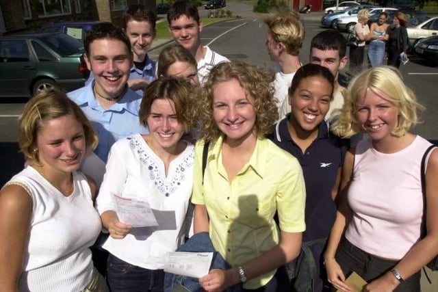 Some of the students at St John Fisher Catholic High School, Dewsbury, with their A level results in 2000.
