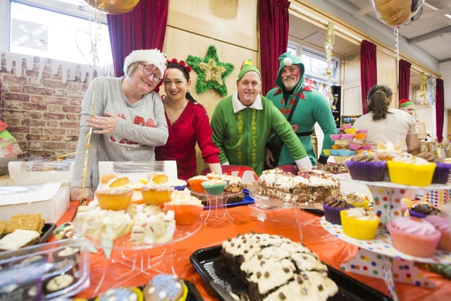 Cake stall at the Santa Day, from the left, Lynette Stone, Kat Gibula, Simon Mann and Gary Smith.