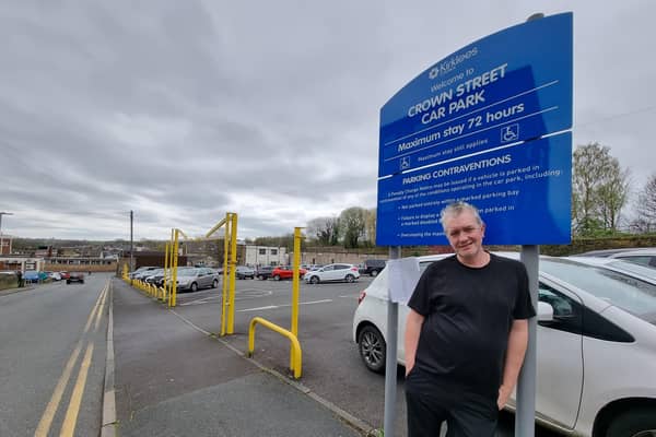 Chris Culshaw, owner of Blend Cafe Bar, outside one of the main four free-council run car parks in Cleckheaton which are set to charge 80p for a one-hour stay and £6.50 for a full day’s parking.