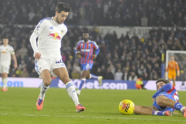 Ilia Gruev about to challenge and win a free-kick that would lead to Leeds United's fourth goal.