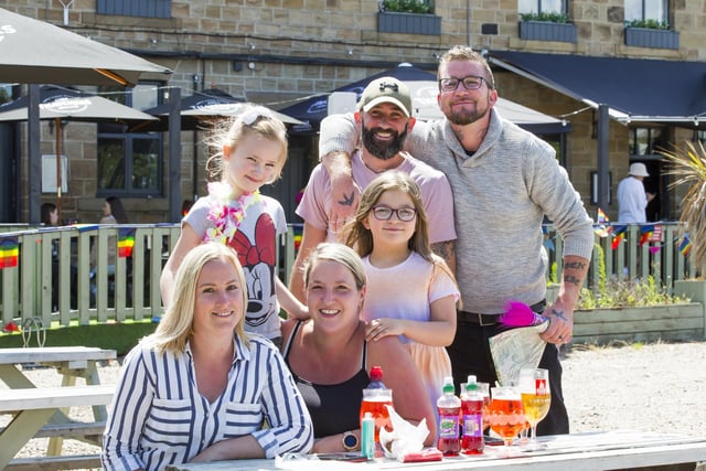 Dewsbury Pride at The Leggers Inn. From the left, Charlotte Oakes, Poppie Oakes, six, Emma Wain, Mollie Wain, eight, Garry Oakes and Richard Wain.