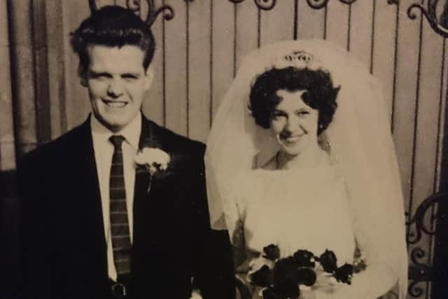 John and Margaret Sinclair on their wedding day at St Mary's Church, Mirfield, on October 12, 1963