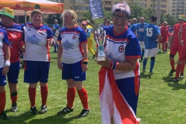 Jan Taylor with the European Championships trophy she helped England win.