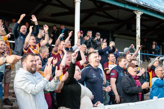Batley Bulldogs fans cheer their team on. Picture: Neville Wright