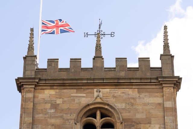 Flag flying at half-mast at Dewsbury Minster.