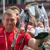 Paul March, who says he is "looking forward to continuing the history” of his hometown club in Dewsbury Rams as head coach, pictured giving the thumbs up after winning the iPro Sport Cup with Keighley Cougars in 2016. Picture by Allan McKenzie/SWpix.com.