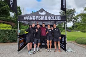 Dan Lanigan, Paul Coulson and Daz Bland of Andy's Man Club, with Chris Matthews, personal trainer, and Natalie Chappelow, co-owner of Arthur’s Cafe.
