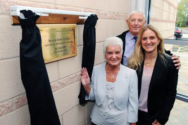 The plaque was in memory of Kim's sister, and Jean and Gordon's daughter, Jo Cox, former Batley and Spen MP