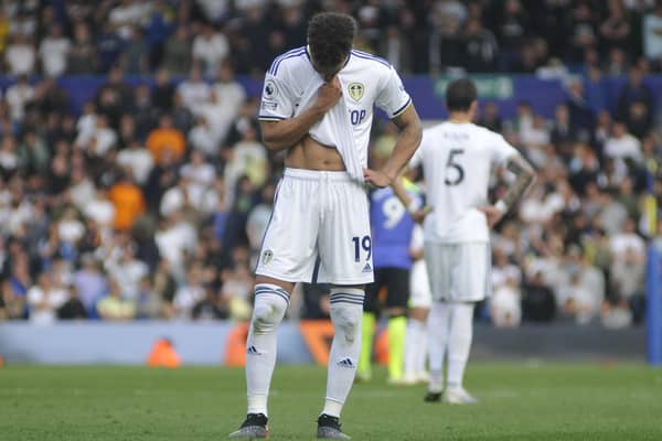 Rodrigo shows his dejection at the end of Leeds United's game against Tottenham.