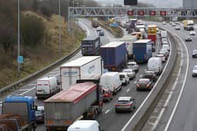 Traffic queues on the M62.
