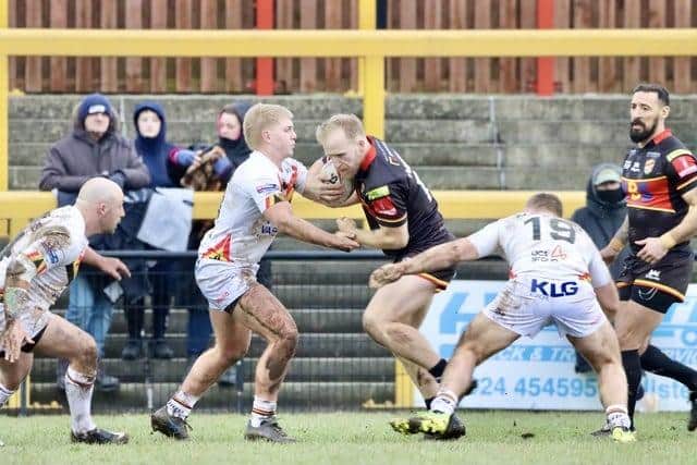 Dewsbury Rams lost 40-4 to Bradford Bulls in their 1895 Cup group stage clash at the FLAIR Stadium. (Photo credit: Thomas Fynn)