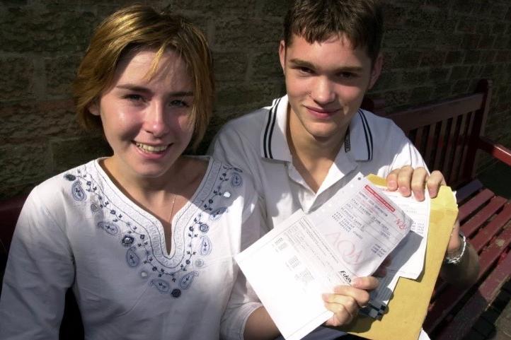 Two of the students at St John Fisher Catholic High School, Dewsbury, with their A level results. Laura Flanagan and Michael Summerscales.