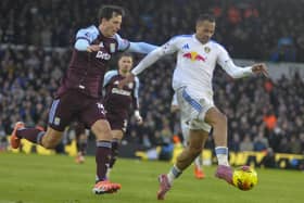 Goal scorer Lukas Nmecha on the run for Leeds United against Aston Villa.