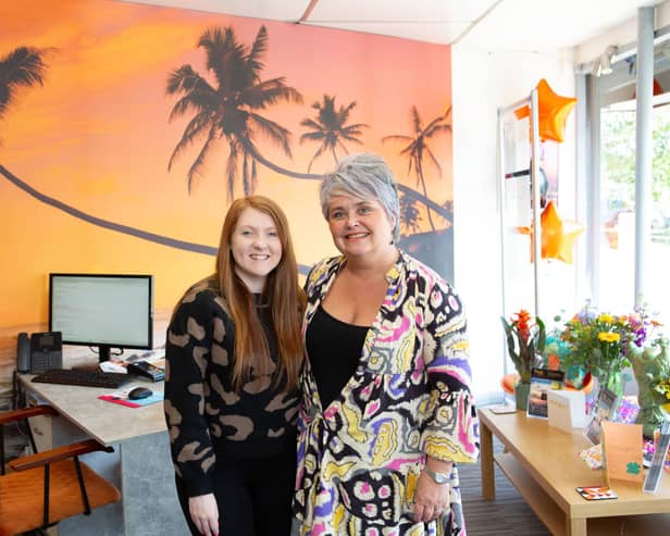 Jo Richards, right, who has just opened her third Tivoli Travel in Kirklees - on Market Street in Cleckheaton. Pictured here with travel agent Lucy Mullen.