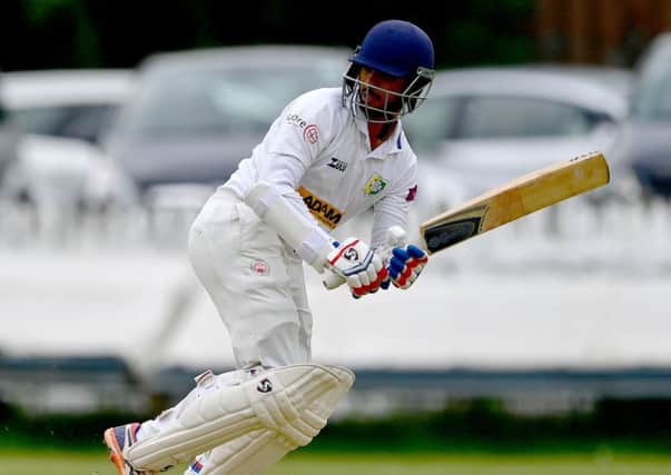 Aditya Waghmode was one of eight Scholes batsmen who fell to the pace of New Farnleys Alex Lilley last Saturday..