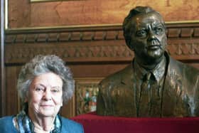 Lady Mary Wilson by a bronze bust of her late husband Lord Wilson of Rievaulx unveiled by British Prime Minister Tony Blair in the House of Commons  PA Wire