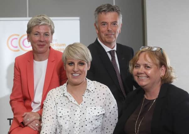 NEW offering: Joanne Patrickson, Ian Billyard, Louise Tearle (all WYCC) with Steph McGovern at the Skills Service launch.
